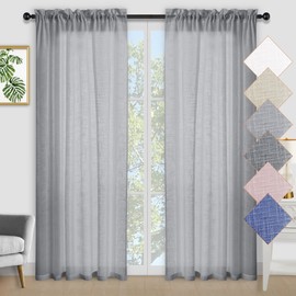 Kinryb Grey Linen Blend 84" L Sheer Curtains Pocket Top Design Semi Sheer Textured Curtains Privacy with Light Filtering Voile Drapes for Living Room Grey 52" W x84 L 1 Pair