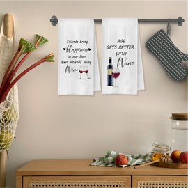 OVAcational Funny Wine Kitchen Towels Set of 2,Funny Wine Friend Gift Hand Towel for Bathroom Kitchen,Wines Gifts for Women Wines Lovers, Housewarming Gifts,16x24 Inches