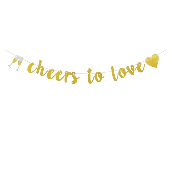 SNFHWL Cheers To Love Banner, Gold Glitter Paper Sign For