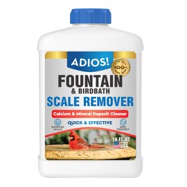 Adios! Fountain Scale Remover for Calcium, Lime and Hard Water Deposits on Bird Fountains, Baths and Water Features (16 oz)