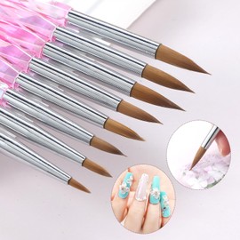 WOKOTO 8 PCS Pink Acrylic Nail Brush For Nail Art Extension Acrylic Brush For Acrylic Application Nail Art Tool Size 2, 4, 6, 8, 10, 12, 14, 16 For Acrylic Powder Applications 3D Carving Brushes