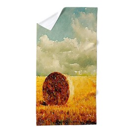 CafePress Watercolor Hay Bale Farm 30"x60" Absorbent Cotton Back, Soft Beach, Pool Towel