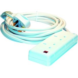 White Neon Extension Lead Rubber 3Pin Plug, 2Gang, 5M, 13AMP, 240V Pack Qty 1
