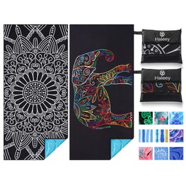 Haleey 2 Pack Microfibre Lightweight Beach Towel 180x80cm Oversized Extra Large Thin Sand Free Towels Travel Swim Pool Yoga Gym Camping for Adults Women Men Beach Essentials Accessories Vacation Gift