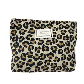Makeup Bag for Women,Large Canvas Leopard Cosmetic Bags Travel Zipper Pouch Girls Washable Toiletry Bag Organizer,Brown