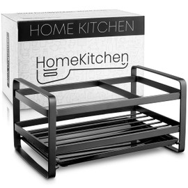 HomeKitchen® Premium Spülbecken Organizer aus rostfreiem Edelstahl für Aufbewahrung von Küchenutensilien | Waschbecken Organizer Küche | Spülbecken Organizer Schwarz