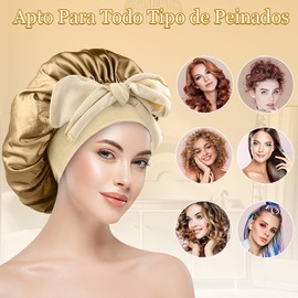 Gorro de Seda para Dormir, Para El Cabello Largo Bonnet Ajustable para Mujer，capó ajustable de satén，Capos grandes de seda satinada para dormir con correa de corbata, Adecuado para Dormir, Bañarse