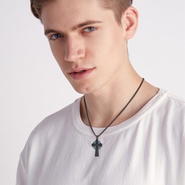 Midir&Etain Celtic Cross Necklace 925 Sterling Silver Turquoise Crucifix Pendant Black Celtic Cross Necklace Irish Celtic Jewelry Gifts for Women Men