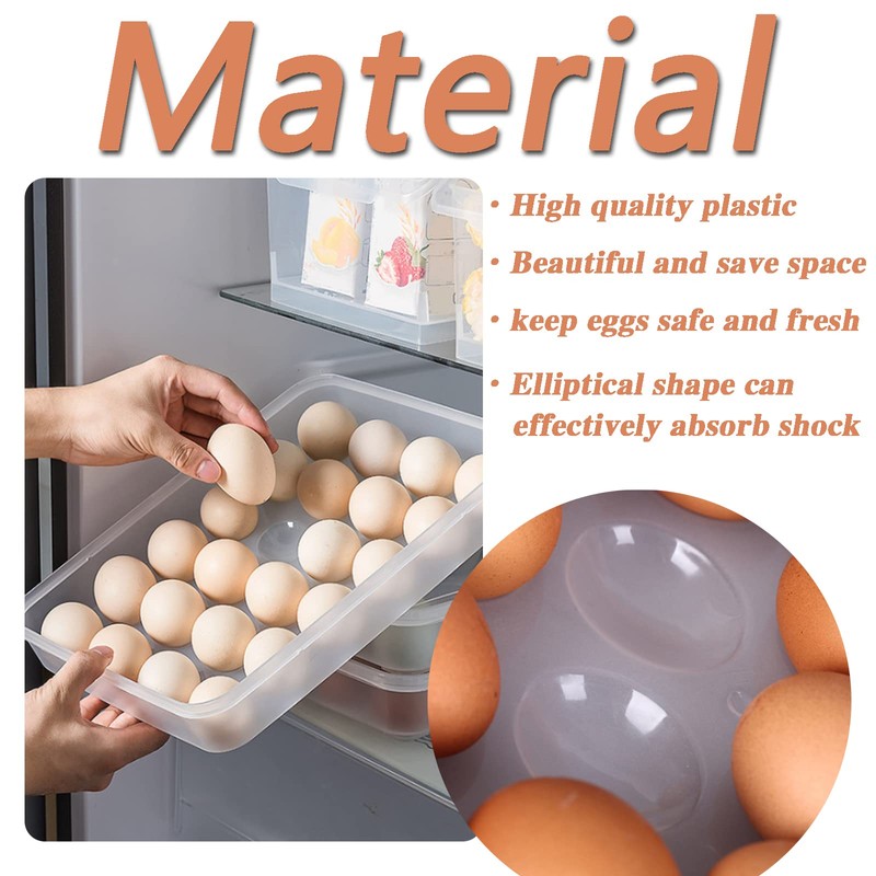 2 Pack Covered Egg Holder,Clear Egg Holder Storage Container,Stackable Plastic