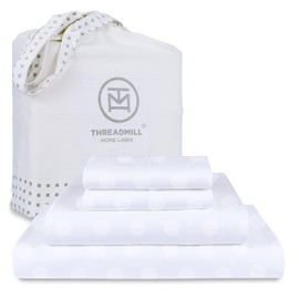 Threadmill 100% Cotton Sheets for King Size Bed | 4 Pc King Bed Sheets Set | Soft, Breathable Lightweight Damask Sateen for All-Season Use | Snug Fit Elastic Deep Pocket King Sheets | White