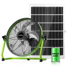 COORHEIX 12'' Solar Powered Floor Fan Rechargeble,18000mAh Battery Operated Fan 5-Blade Solar Portable Outdoor Fan 360° Tilt for Outside, Greenhouse, Camping, Shed