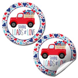 Our Little Heartbreaker Pickup Truck Full Of Hearts February Birthday Valentine Thank You Sticker Labels for Kids, 40 2" Party Circle Stickers by AmandaCreation, Great for Party Favors, Envelope Seals