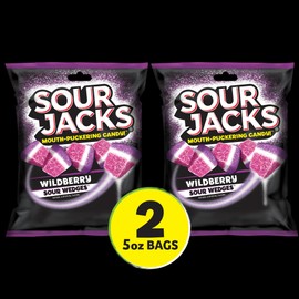 Sour Jacks Sour Candy Gummy Snacks, Wildberry Sour Wedges, Bulk Pack, 5 oz Individual Single Serve Bags (Pack of 2)