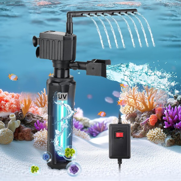 hygger Aquarium U-V Filter for 20-60 Gallon Tank, Submersible 14W