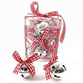 Heaven Sends Christmas Decorations Hanging Bell Baubles Santa Sleigh Jingle Bell Set of 12 Gingham Ribbons
