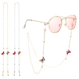 Amabro Eyeglasses Chain for Women, 2 PCS Butterfly Beaded Glasses Straps Mask Lanyard Necklace Eyewear Retainer Chain