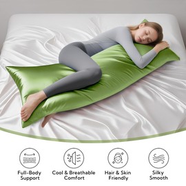 Candoury Sage Green Satin Body Pillow Case, 20x54 Soft Satin Silk Body Pillow Cover for Hair and Skin, Long Pillow Case with Envelope Closure (20x54, Sage Green)
