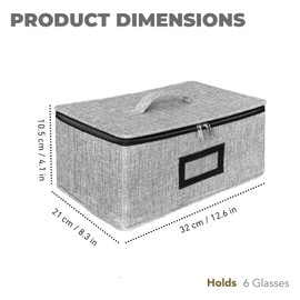 HURZMORO Stemware Storage Cases, Wine Glass Storage Box Containers for Glassware or Crystal, Holds 6 Red or White Wine Glasses, Hard Top and Sides (Grey, Mug Storage Case,6 Compartments)