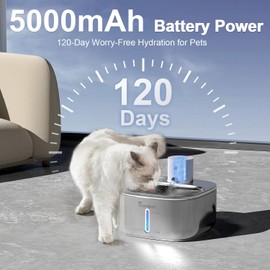 Sandpoy Cat Water Fountain Stainless Steel W4-S1, Cordless 5000mAh Battery Operated Cat Fountain for Cats & Dogs, Pet Water Fountain with Quiet Pump, Multi-Filtration, 108oz/3.2L