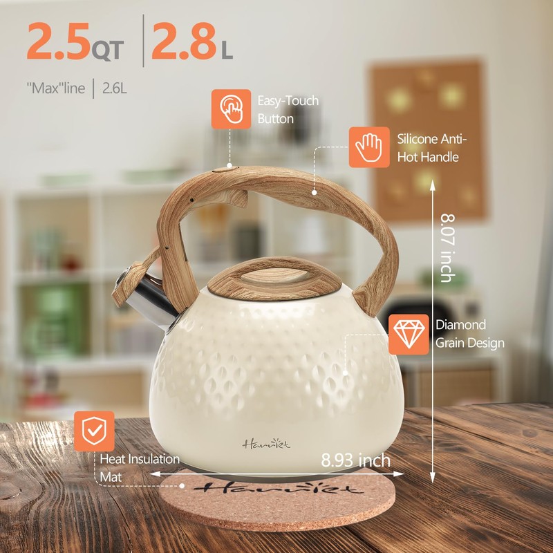 harriet Tea Kettle, Tea Pot for Stovetop, 2.5QT Whistling Kettle