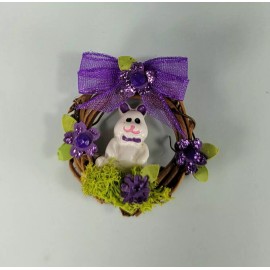 With My Hands WMH Miniature Dollhouse Easter Wreath - Purple with Bunny - TINY 1 1/8"