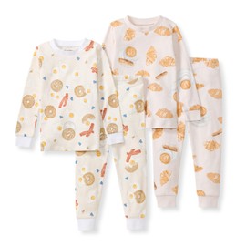 Burt's Bees Baby Baby Boy's Toddler-2 Pack Pajamas, Tee and Pant 2-Piece Pj Set, 100% Organic Cotton Soft Sleepwear, Eggs & Coffee