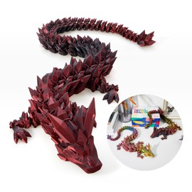 24 ”Large 3D Dragon,Flexible Articulated DragonToy,3D Printed Gift for Festival,Home Decoration, Executive Desk Decorations (Black Red)
