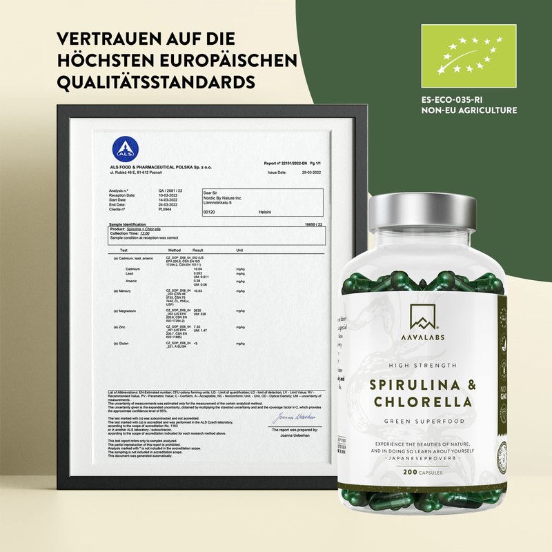 Organic Spirulina Powder and Chlorella Algae Capsules - [1800 mg]