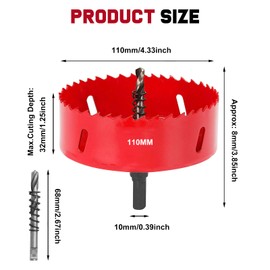 Hole Saws Cutter, HSS Bi-Metal Drill Bit for Wood, Plastic, UPVC, Fiberglass and Plasterboard (110mm)