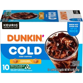 Dunkin' Dunkin Cold Caramel K Cup Pods 10 Count Iced Coffee Bold Flavor For Keurig
