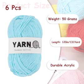 Rebower 6Pcs Sky Blue Acrylic Yarn 790 Yard 4 Ply Soft Crochet Yarns Sport Weight Yarn,[for DIY Crocheting Knitting Craft Blankets Hats]-300g