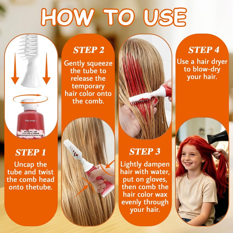 10PCS Temporary Hair Color Wax for Kids, Halloween Party, Washable
