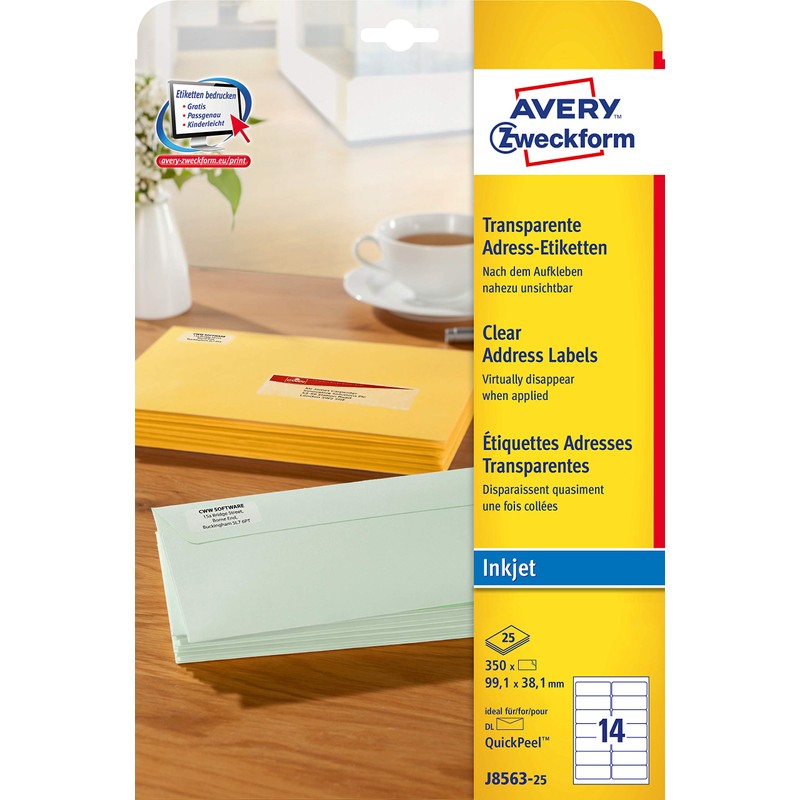 Avery Zweckform J8563-25 Transparent Address Labels 99.1 x 38.1 mm