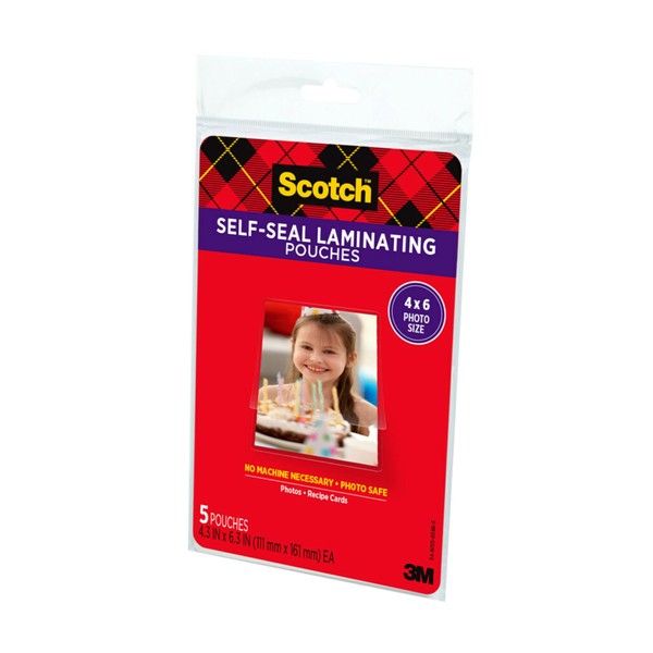 Scotch Scotch Self-Sealing Laminating Pouches, Glossy Finish, 4.3 x 6.3