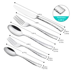 Flatasy Silverware Set Flatware Set Stainless Steel Cutlery Set Hammered Pattern Mirror Finished 5 Pieces Service for 1