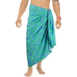 LA LEELA Men's Pareo Standard Surfing Sarong Full Beach Wrap, Sea, Dolphin, One Size