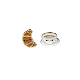 Cute Kawaii Coffee and Croissant Enamel earring set