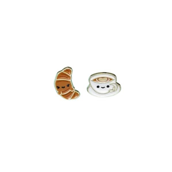 Cute Kawaii Coffee and Croissant Enamel earring set