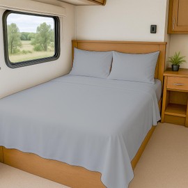 Cottington Lane RV Sheets 100% Egyptian Cotton, Short Queen 60" x 74" Premium Quality 4 Piece Sheet Set for Campers, High Thread Count Light Grey Solid with 6-10" Deep Pocket