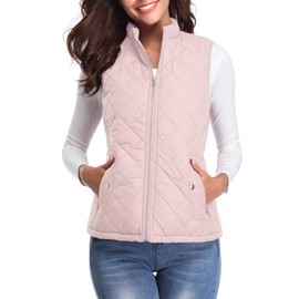 Fuinloth Women's Quilted Vest, Stand Collar Lightweight Zip Padded Gilet Light Pink M