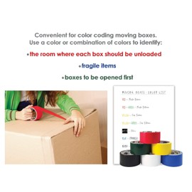 Better Office Products 6 Pack Duct Tape, Assorted Colors - Red, White, Blue, Black, Yellow, Green - Heavy Duty Duct Tape, 1.88 Inch x 10 Yards Per Roll, Easy Tear, 6 Pack, Assorted Colors