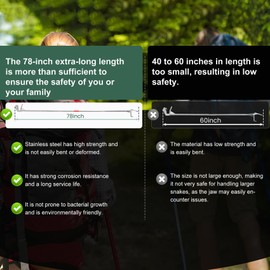 Puzau 78 Inch Folding Snake Grabber Tool Extra Long Snake Tongs for Extra Safety Snake Grabber is Made of Stainless Steel for Corrosion Resistance High Load Capacity Easy to Clean and Maintain