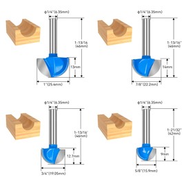 Cove Box Router Bit Set-8Pcs 1/4 Inch Shank Solid Carbide Double Flute Cove Box Round Nose Woodworking Tool-1/4 5/16" 3/8" 1/2" 5/8" 3/4" 7/8" 1" Cutting Diameter