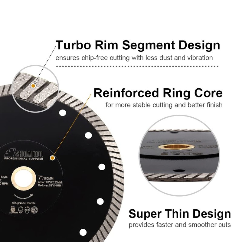 SHDIATOOL Super Thin Diamond Turbo Blade 5PCS 4 Inch Cutting