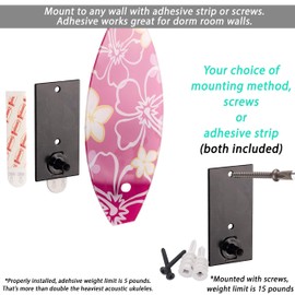 String Swing Ukulele Adhesive Wall Mount Surfboard Stand for Mandolin and Ukele Concert Pineapple Soprano Tenor and Baritone Compatible Case Alternative Kit for Home or Studio - Surfboard CC62UK-SP