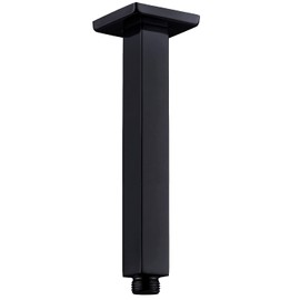 Matte Black Shower Arm with Flange Ceiling Mounted 8 Inch Square Extension Pipe for Overhead Rainfall Shower Head, Stainless Steel