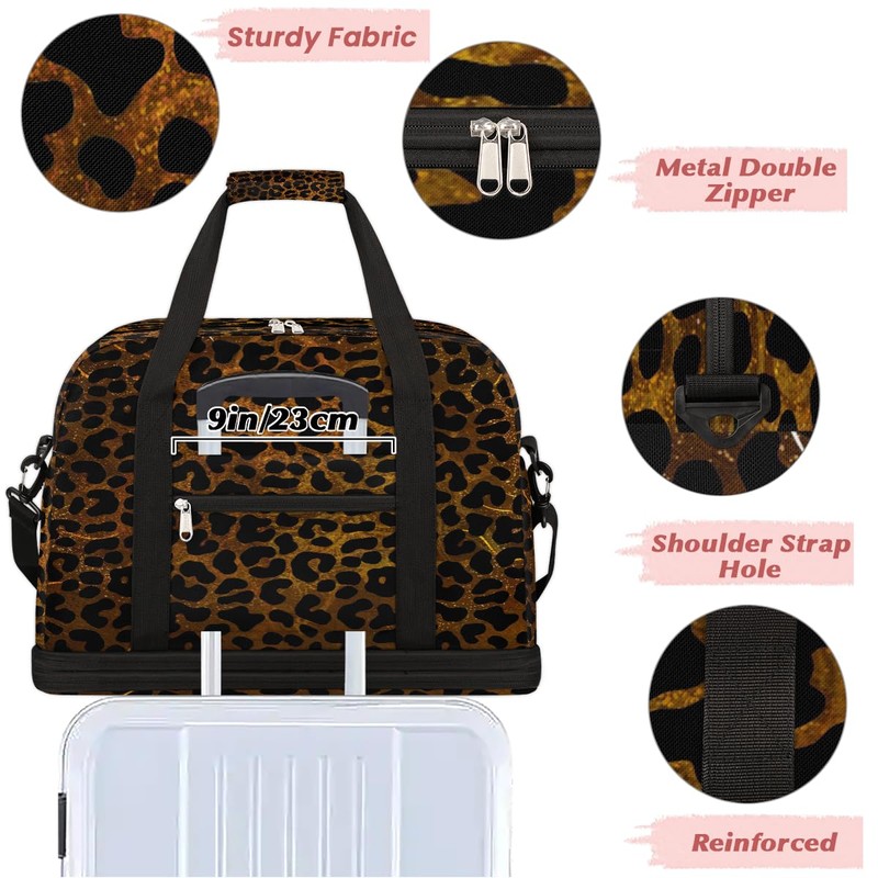 Leopard Print Gold Skin Large Weekender Overnight Bags Travel Duffel
