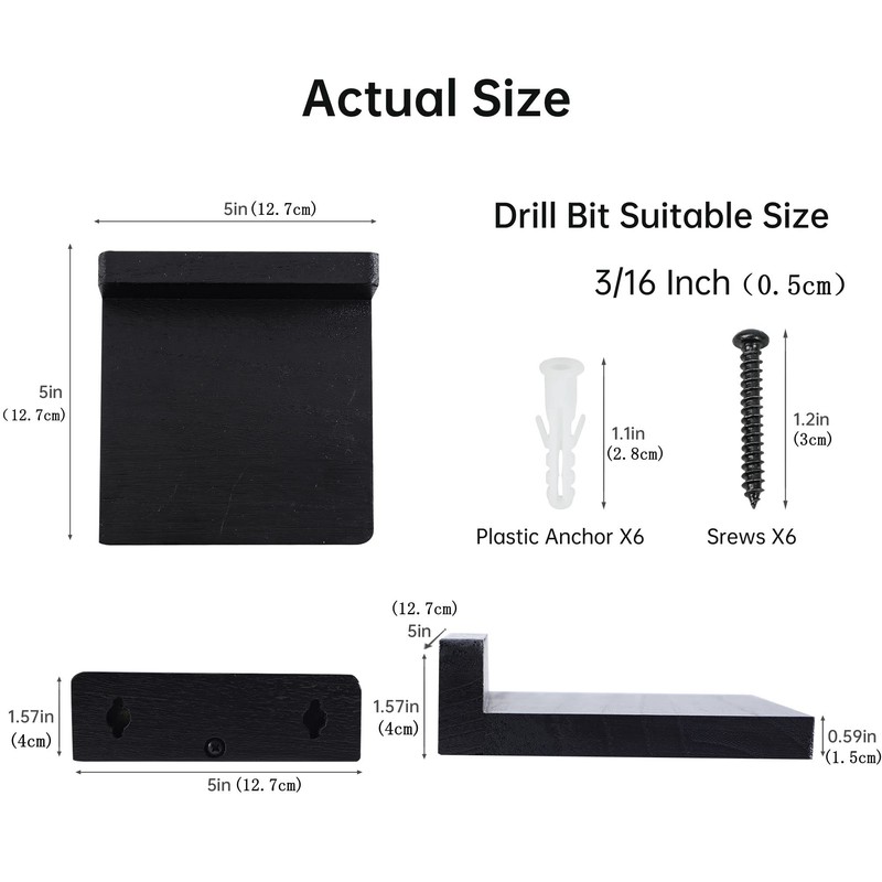 NIUBEST Small Floating Shelf, Set of 3 Black Shelf for