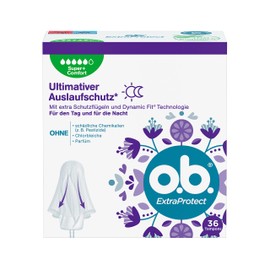 o.b. ExtraProtect Super+ Comfort Tampons for Very Strong Days with DynamicFit Technology & Extra Protective Wings, Ultimate Leak Protection* (Pack of 36)