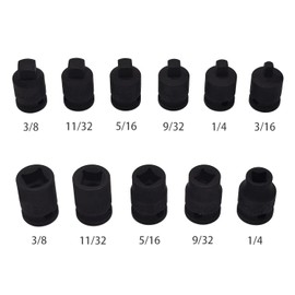 JEUCLEL 11PCS 3/8" Drive Impact Bits Sockets Set, Tapered Male Square Drive, Chamfered Female Square Drive